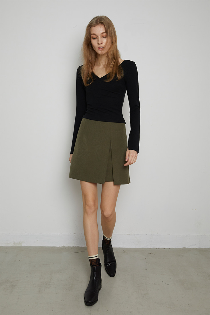 [리퍼브제품]High Quality Slit Mini Skirt - Khaki