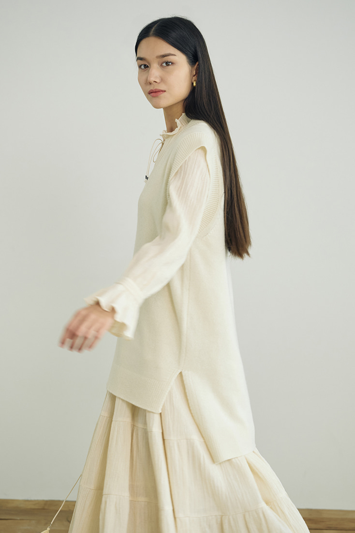 Unbalanced Wool Vest - Ivory
